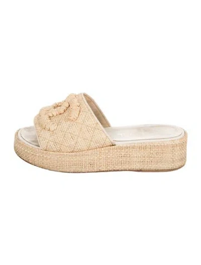Pre-owned Chanel Interlocking Cc Logo Raffia Espadrilles In Neutral