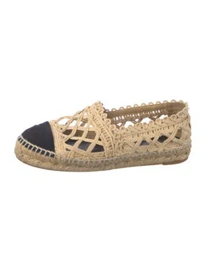 Pre-owned Chanel Interlocking Cc Logo Raffia Espadrilles In Neutral