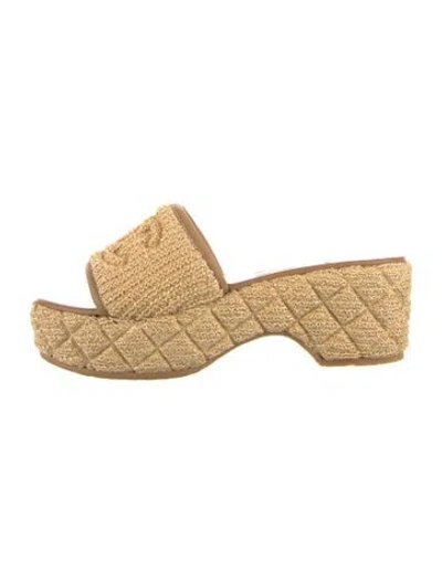 Pre-owned Chanel Interlocking Cc Logo Raffia Slides In Neutral