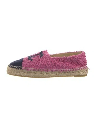 Pre-owned Chanel Interlocking Cc Logo Raw-edge Trim Espadrilles In Pink