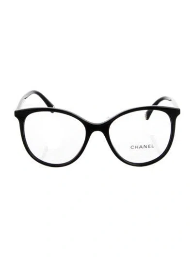 Pre-owned Chanel Interlocking Cc Logo Round Eyeglasses In Black