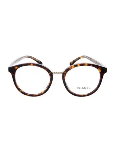 Pre-owned Chanel Interlocking Cc Logo Round Eyeglasses In Brown