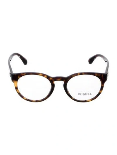 Pre-owned Chanel Interlocking Cc Logo Round Eyeglasses In Brown