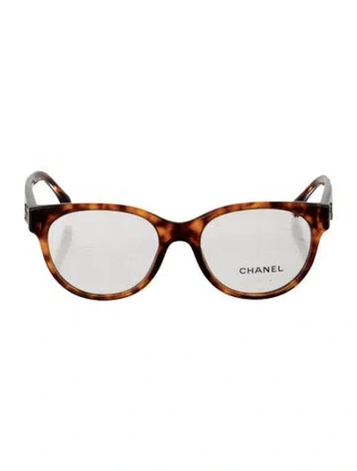 Pre-owned Chanel Interlocking Cc Logo Round Eyeglasses In Brown