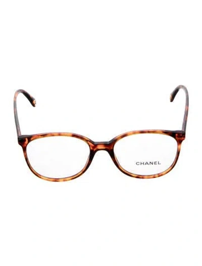 Pre-owned Chanel Interlocking Cc Logo Round Eyeglasses In Brown
