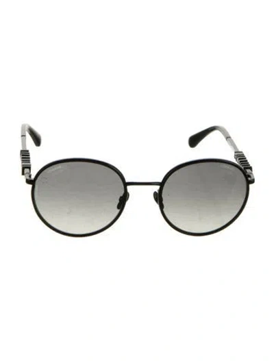 Pre-owned Chanel Interlocking Cc Logo Round Sunglasses In Black