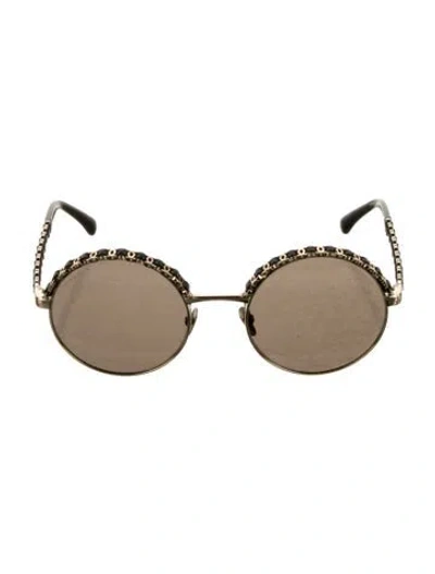 Pre-owned Chanel Interlocking Cc Logo Round Sunglasses In Black