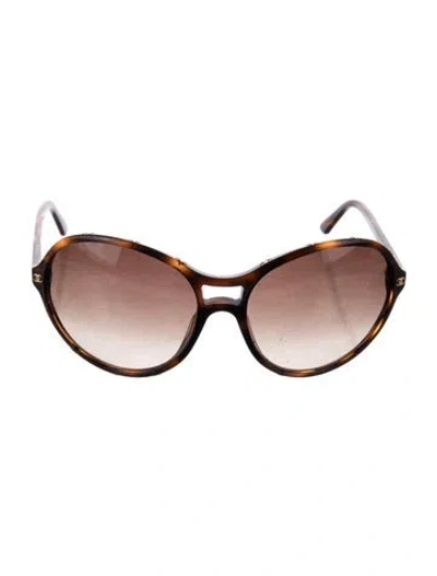 Pre-owned Chanel Interlocking Cc Logo Round Sunglasses In Brown