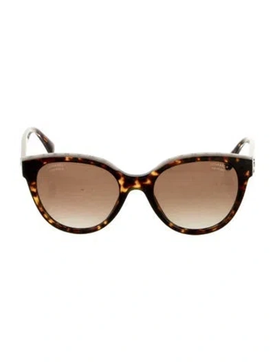 Pre-owned Chanel Interlocking Cc Logo Round Sunglasses In Brown