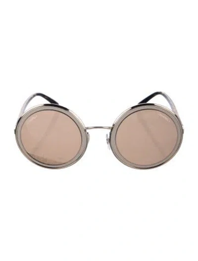 Pre-owned Chanel Interlocking Cc Logo Round Sunglasses In Brown/gold