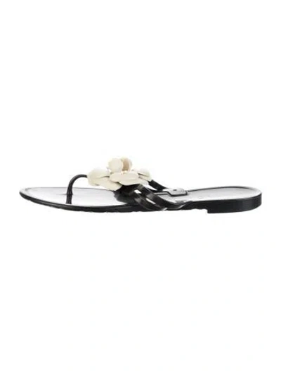 Pre-owned Chanel Interlocking Cc Logo Rubber Flip Flops In Black
