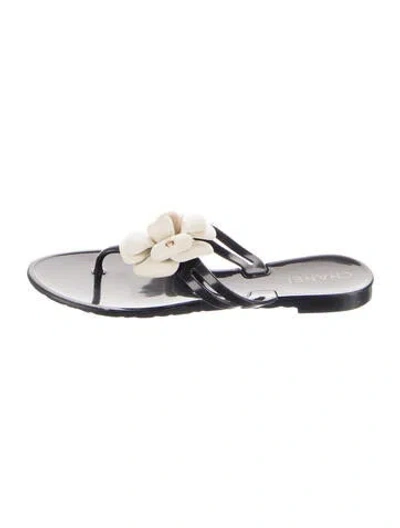 Pre-owned Chanel Interlocking Cc Logo Rubber Flip Flops In Black