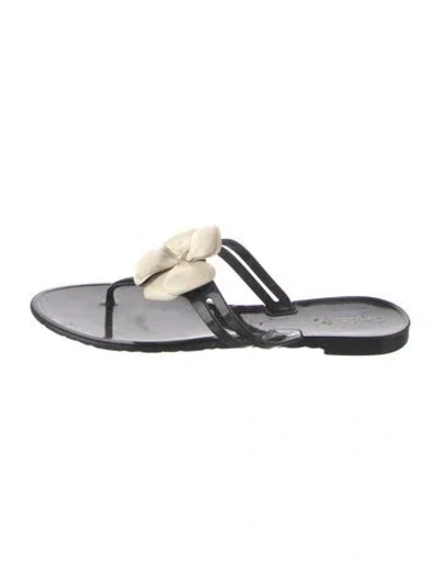 Pre-owned Chanel Interlocking Cc Logo Rubber Flip Flops In Black