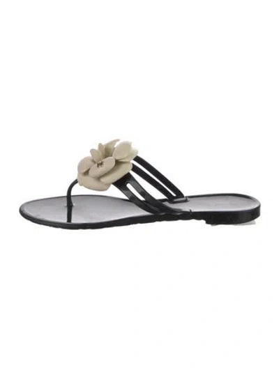 Pre-owned Chanel Interlocking Cc Logo Rubber Flip Flops In Black
