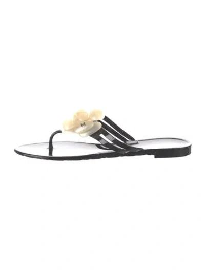 Pre-owned Chanel Interlocking Cc Logo Rubber Flip Flops In Black