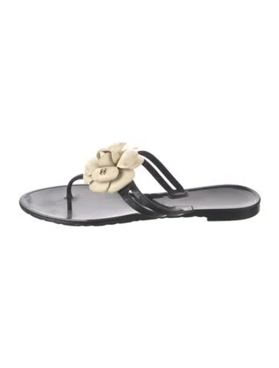 Pre-owned Chanel Interlocking Cc Logo Rubber Flip Flops In Black