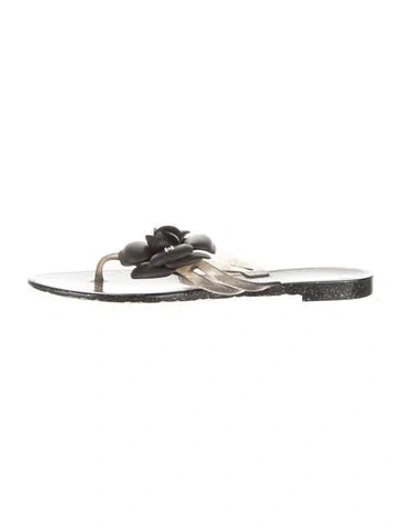 Pre-owned Chanel Interlocking Cc Logo Rubber Flip Flops In Multi