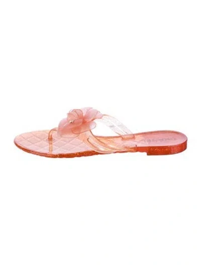 Pre-owned Chanel Interlocking Cc Logo Rubber Flip Flops In Orange
