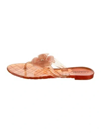 Pre-owned Chanel Interlocking Cc Logo Rubber Flip Flops In Orange