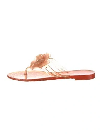 Pre-owned Chanel Interlocking Cc Logo Rubber Flip Flops In Orange