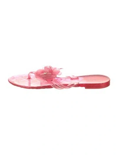 Pre-owned Chanel Interlocking Cc Logo Rubber Flip Flops In Pink