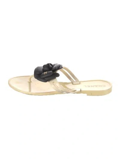 Pre-owned Chanel Interlocking Cc Logo Rubber Flip Flops In White