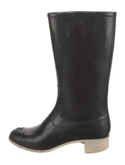 Pre-owned Chanel Interlocking Cc Logo Rubber Rain Boots In Black