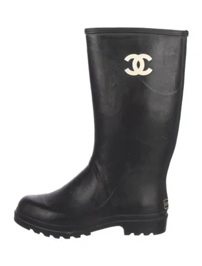 Pre-owned Chanel Interlocking Cc Logo Rubber Rain Boots In Black