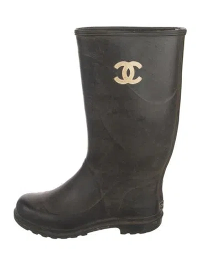 Pre-owned Chanel Interlocking Cc Logo Rubber Rain Boots In Black