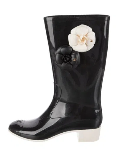 Pre-owned Chanel Interlocking Cc Logo Rubber Rain Boots In Black
