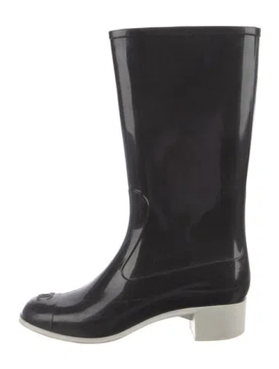 Pre-owned Chanel Interlocking Cc Logo Rubber Rain Boots In Black