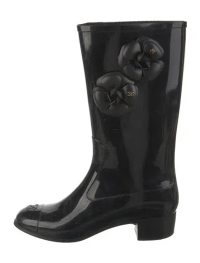 Pre-owned Chanel Interlocking Cc Logo Rubber Rain Boots In Black