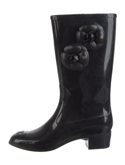 Pre-owned Chanel Interlocking Cc Logo Rubber Rain Boots In Black