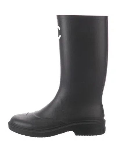 Pre-owned Chanel Interlocking Cc Logo Rubber Rain Boots In Black
