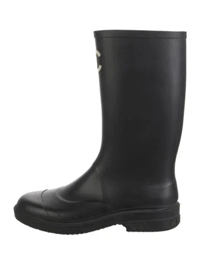 Pre-owned Chanel Interlocking Cc Logo Rubber Rain Boots In Black/white