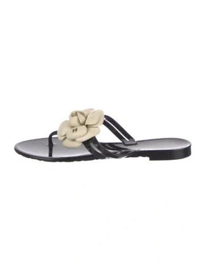 Pre-owned Chanel Interlocking Cc Logo Rubber Slides In Black