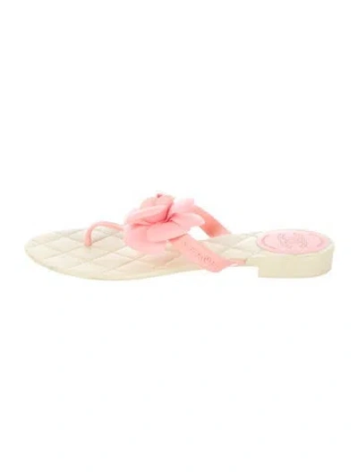 Pre-owned Chanel Interlocking Cc Logo Rubber Slides In Pink