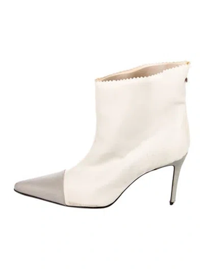 Pre-owned Chanel Interlocking Cc Logo Satin Boots In Neutral