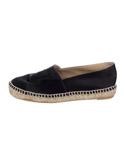 Pre-owned Chanel Interlocking Cc Logo Satin Espadrilles In Black