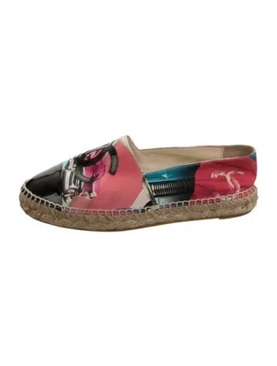 Pre-owned Chanel Interlocking Cc Logo Satin Espadrilles In Blue/pink
