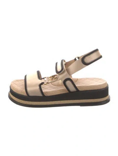 Pre-owned Chanel Interlocking Cc Logo Satin Espadrilles In Neutral