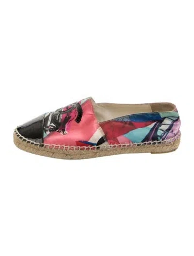 Pre-owned Chanel Interlocking Cc Logo Satin Espadrilles In Pink