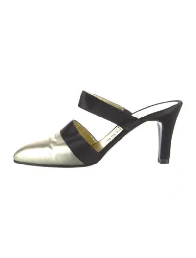 Pre-owned Chanel Interlocking Cc Logo Satin Mules In Black