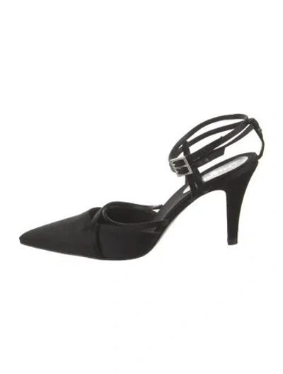 Pre-owned Chanel Interlocking Cc Logo Satin Slingback Pumps In Black