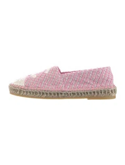 Pre-owned Chanel Interlocking Cc Logo Sequin Embellishments Espadrilles In Pink