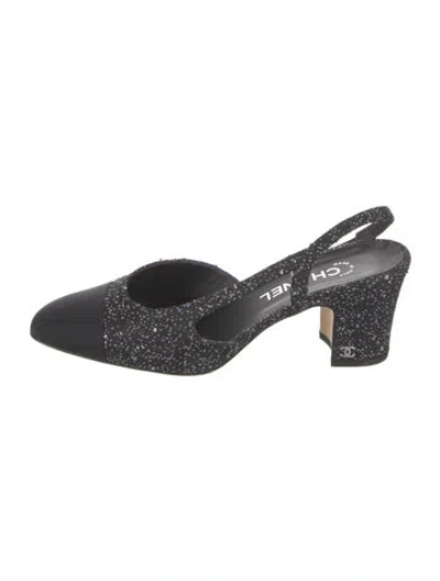 Pre-owned Chanel Interlocking Cc Logo Sequin Embellishments Slingback Pumps In Black