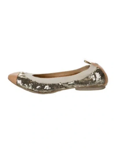 Pre-owned Chanel Interlocking Cc Logo Sequins Ballet Flats