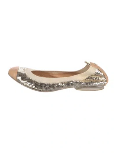 Pre-owned Chanel Interlocking Cc Logo Sequins Ballet Flats In Metallic/neutrals/silver