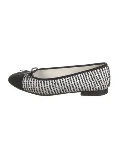 Pre-owned Chanel Interlocking Cc Logo Sequins Ballet Flats In White