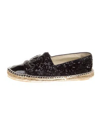 Pre-owned Chanel Interlocking Cc Logo Sequins Espadrilles In Black
